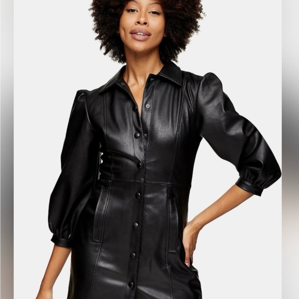 Topshop Black Leather Dress Jacket